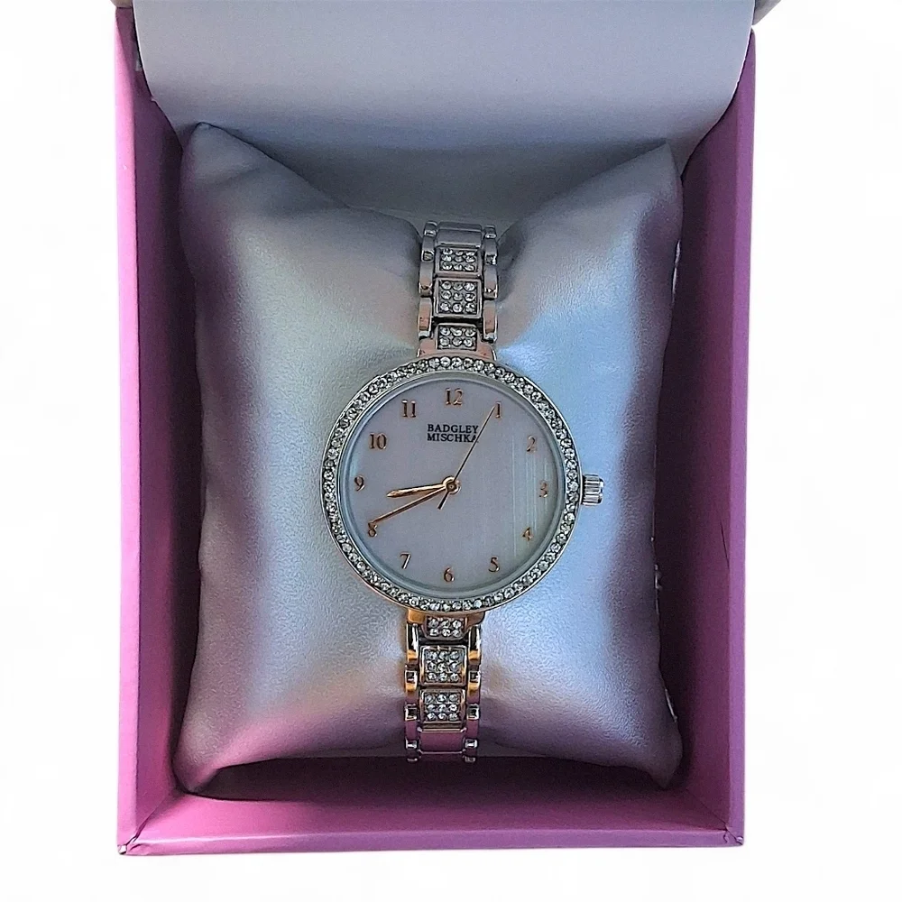 Badgley Mischka Women’s Crystal Stainless Steel Bracelet Watch NWOT